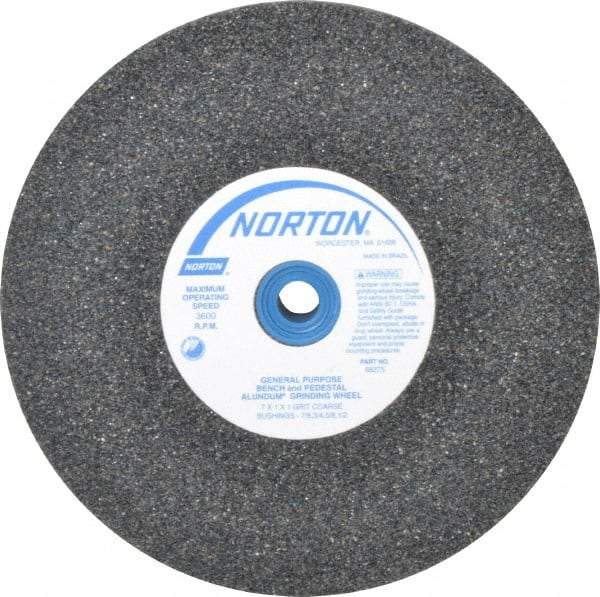 Norton - 36 Grit Aluminum Oxide Bench & Pedestal Grinding Wheel - 7" Diam x 1" Hole x 1" Thick, 3600 Max RPM, Very Coarse/Coarse Grade - Americas Industrial Supply