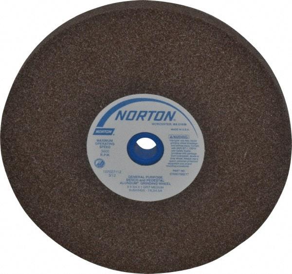 Norton - 60/80 Grit Aluminum Oxide Bench & Pedestal Grinding Wheel - 8" Diam x 1" Hole x 3/4" Thick, 3600 Max RPM, Medium Grade - Americas Industrial Supply