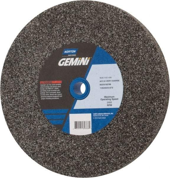 Norton - 24 Grit Aluminum Oxide Bench & Pedestal Grinding Wheel - 10" Diam x 1-1/4" Hole x 1" Thick, 2485 Max RPM, Very Coarse Grade - Americas Industrial Supply