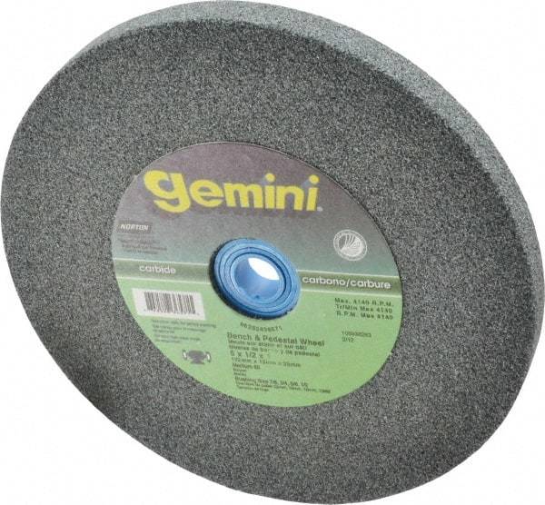 Norton - 60 Grit Silicon Carbide Bench & Pedestal Grinding Wheel - 6" Diam x 1" Hole x 1/2" Thick, 4140 Max RPM, Medium Grade - Americas Industrial Supply