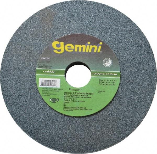 Norton - 80 Grit Silicon Carbide Bench & Pedestal Grinding Wheel - 6" Diam x 1" Hole x 1/2" Thick, 4140 Max RPM, Medium Grade - Americas Industrial Supply