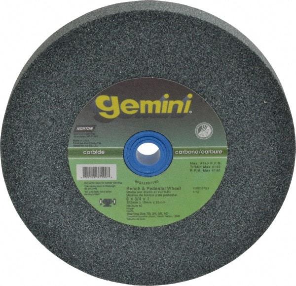 Norton - 60 Grit Silicon Carbide Bench & Pedestal Grinding Wheel - 6" Diam x 1" Hole x 3/4" Thick, 4140 Max RPM, Medium Grade - Americas Industrial Supply