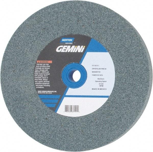 Norton - 80 Grit Silicon Carbide Bench & Pedestal Grinding Wheel - 6" Diam x 1" Hole x 3/4" Thick, 4140 Max RPM, Medium Grade - Americas Industrial Supply