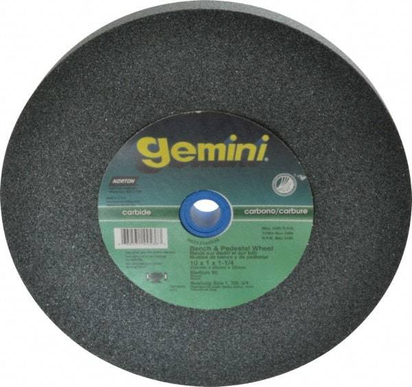 Norton - 60 Grit Silicon Carbide Bench & Pedestal Grinding Wheel - 10" Diam x 1-1/4" Hole x 1" Thick, 2485 Max RPM, Medium Grade - Americas Industrial Supply