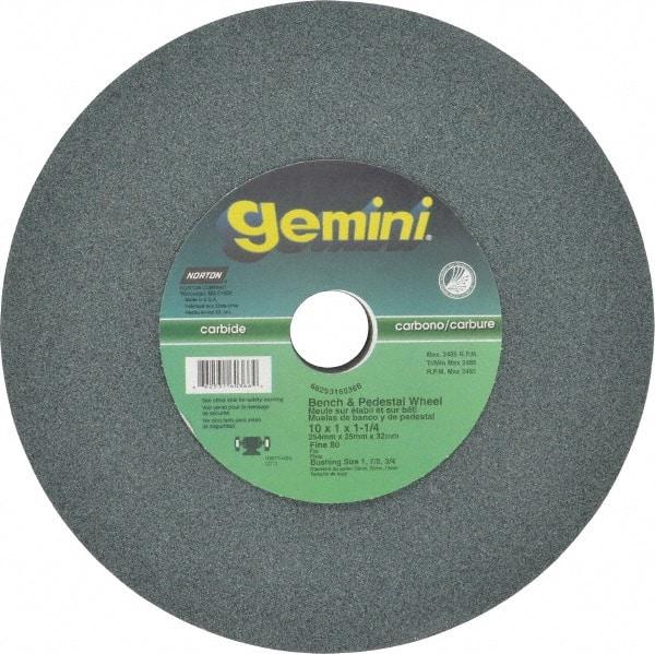 Norton - 80 Grit Silicon Carbide Bench & Pedestal Grinding Wheel - 10" Diam x 1-1/4" Hole x 1" Thick, 2485 Max RPM, Medium Grade - Americas Industrial Supply