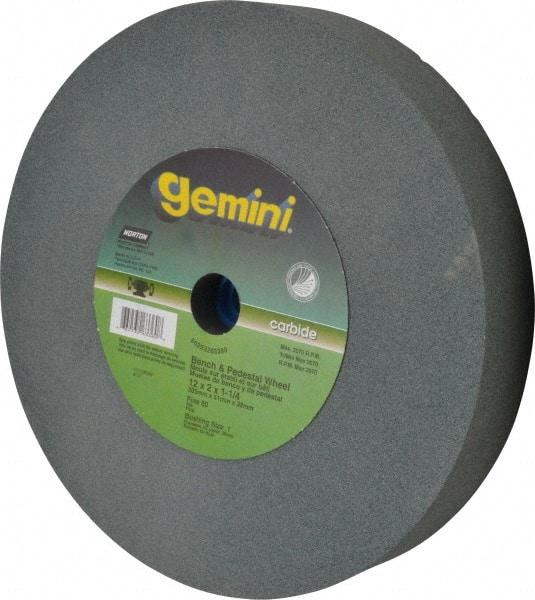 Norton - 80 Grit Silicon Carbide Bench & Pedestal Grinding Wheel - 12" Diam x 1-1/4" Hole x 2" Thick, 2070 Max RPM, Medium Grade - Americas Industrial Supply