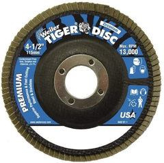 Weiler - 24 Grit, 4-1/2" Disc Diam, 7/8" Center Hole, Type 29 Zirconia Alumina Flap Disc - 13,000 Max RPM, Phenolic Backing, Quick Change Type S Attaching System, Coated - Americas Industrial Supply