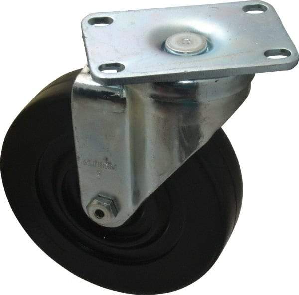 Albion - 5" Diam x 1-1/4" Wide x 6-3/16" OAH Top Plate Mount Swivel Caster - Soft Rubber, 175 Lb Capacity, Plain Bearing, 2-1/2 x 3-5/8" Plate - Americas Industrial Supply