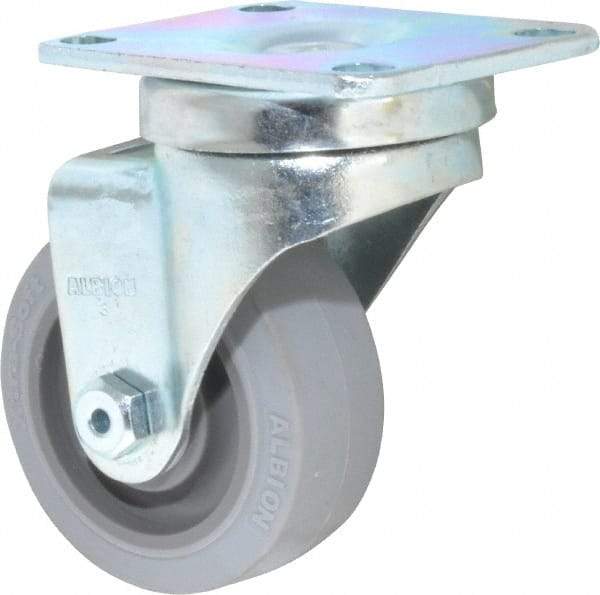 Albion - 3" Diam x 1-1/4" Wide x 4-1/4" OAH Top Plate Mount Swivel Caster - Rubber, 200 Lb Capacity, Delrin Bearing, 2-1/2 x 3-5/8" Plate - Americas Industrial Supply