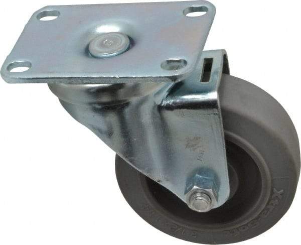 Albion - 3-1/2" Diam x 1-1/4" Wide x 4-1/4" OAH Top Plate Mount Swivel Caster - Rubber, 250 Lb Capacity, Ball Bearing, 2-1/2 x 3-5/8" Plate - Americas Industrial Supply