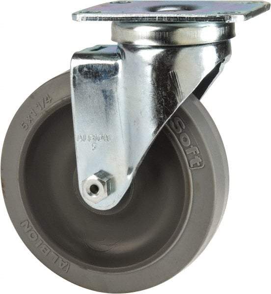 Albion - 5" Diam x 1-1/4" Wide x 6-3/16" OAH Top Plate Mount Swivel Caster - Rubber, 325 Lb Capacity, Delrin Bearing, 2-1/2 x 3-5/8" Plate - Americas Industrial Supply