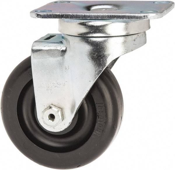 Albion - 3-1/2" Diam x 1-1/4" Wide x 4-11/16" OAH Top Plate Mount Swivel Caster - Polyolefin, 300 Lb Capacity, Delrin Bearing, 2-1/2 x 3-5/8" Plate - Americas Industrial Supply