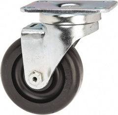Albion - 3-1/2" Diam x 1-1/4" Wide x 4-11/16" OAH Top Plate Mount Swivel Caster - Polyolefin, 300 Lb Capacity, Delrin Bearing, 2-1/2 x 3-5/8" Plate - Americas Industrial Supply