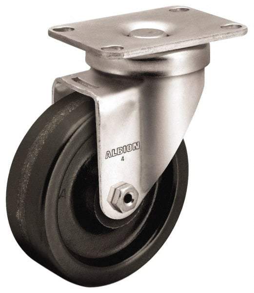 Albion - 4" Diam x 1-1/4" Wide x 5-1/8" OAH Top Plate Mount Swivel Caster - Phenolic, 350 Lb Capacity, Plain Bearing, 2-1/2 x 3-5/8" Plate - Americas Industrial Supply