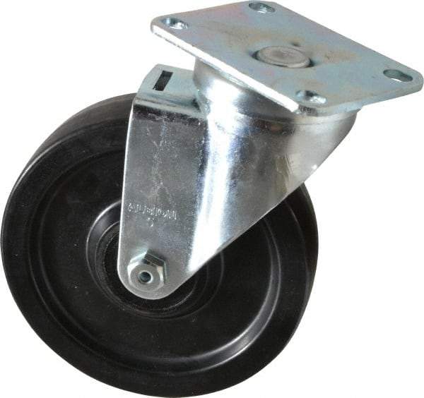 Albion - 5" Diam x 1-1/4" Wide x 6-3/16" OAH Top Plate Mount Swivel Caster - Phenolic, 350 Lb Capacity, Roller Bearing, 2-1/2 x 3-5/8" Plate - Americas Industrial Supply