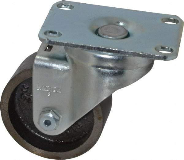 Albion - 3" Diam x 1-1/4" Wide x 4-1/4" OAH Top Plate Mount Swivel Caster - Cast Iron, 300 Lb Capacity, Plain Bearing, 2-1/2 x 3-5/8" Plate - Americas Industrial Supply