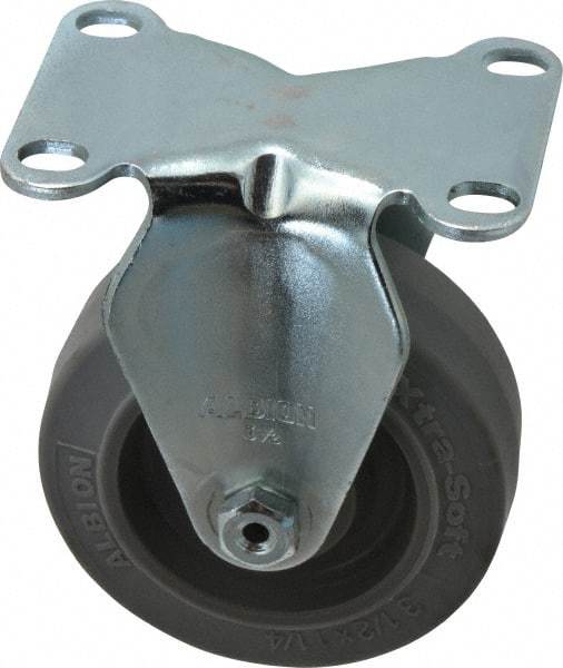 Albion - 3-1/2" Diam x 1-1/4" Wide x 4-1/4" OAH Top Plate Mount Rigid Caster - Rubber, 250 Lb Capacity, Ball Bearing, 2-1/2 x 3-5/8" Plate - Americas Industrial Supply