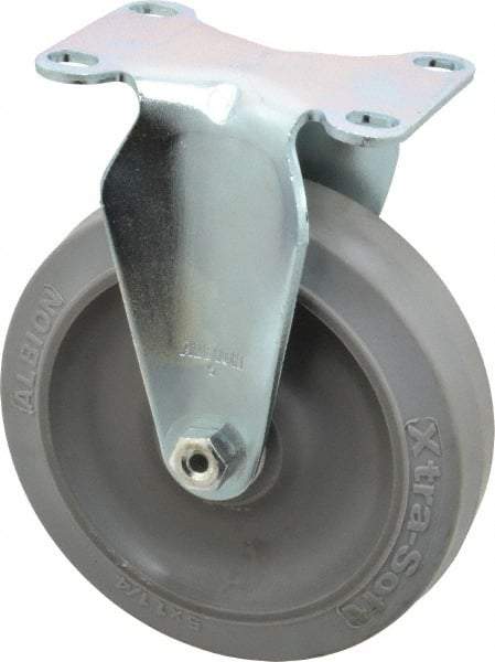 Albion - 5" Diam x 1-1/4" Wide x 6-3/16" OAH Top Plate Mount Rigid Caster - Rubber, 325 Lb Capacity, Delrin Bearing, 2-1/2 x 3-5/8" Plate - Americas Industrial Supply
