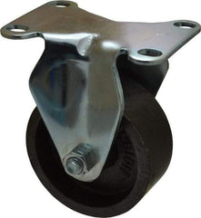 Albion - 3" Diam x 1-1/4" Wide x 4-1/4" OAH Top Plate Mount Rigid Caster - Cast Iron, 300 Lb Capacity, Nylon Bearing, 2-1/2 x 3-5/8" Plate - Americas Industrial Supply
