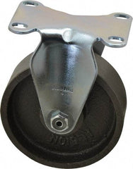 Albion - 4" Diam x 1-1/4" Wide x 5-1/8" OAH Top Plate Mount Rigid Caster - Cast Iron, 350 Lb Capacity, Plain Bearing, 2-1/2 x 3-5/8" Plate - Americas Industrial Supply