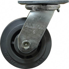 Albion - 5" Diam x 2" Wide x 6-1/2" OAH Top Plate Mount Swivel Caster - Soft Rubber, 350 Lb Capacity, Roller Bearing, 4 x 4-1/2" Plate - Americas Industrial Supply
