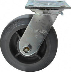 Albion - 6" Diam x 2" Wide x 7-1/4" OAH Top Plate Mount Swivel Caster - Soft Rubber, 600 Lb Capacity, Roller Bearing, 4 x 4-1/2" Plate - Americas Industrial Supply