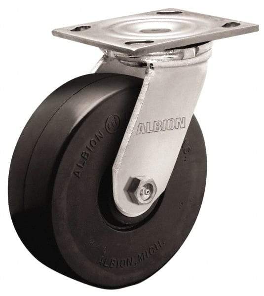 Albion - 6" Diam x 2" Wide x 7-1/4" OAH Top Plate Mount Swivel Caster - Polypropylene, 650 Lb Capacity, Roller Bearing, 4 x 4-1/2" Plate - Americas Industrial Supply