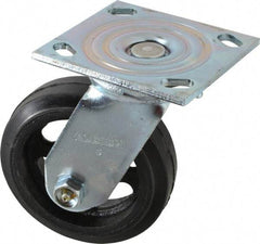 Albion - 5" Diam x 1-1/2" Wide x 6-1/2" OAH Top Plate Mount Swivel Caster - Rubber, 300 Lb Capacity, Roller Bearing, 4 x 4-1/2" Plate - Americas Industrial Supply
