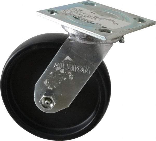 Albion - 6" Diam x 1-1/2" Wide x 7-1/4" OAH Top Plate Mount Swivel Caster - Polypropylene, 550 Lb Capacity, Roller Bearing, 4 x 4-1/2" Plate - Americas Industrial Supply
