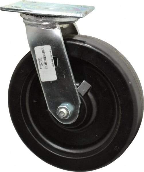 Albion - 8" Diam x 2" Wide x 9-1/2" OAH Top Plate Mount Swivel Caster - Phenolic, 1,250 Lb Capacity, Roller Bearing, 4 x 4-1/2" Plate - Americas Industrial Supply