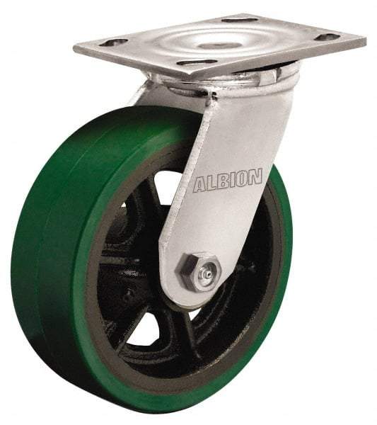 Albion - 3-1/4" Diam x 2" Wide x 4-1/4" OAH Top Plate Mount Swivel Caster - Polyurethane, 540 Lb Capacity, Roller Bearing, 4 x 4-1/2" Plate - Americas Industrial Supply