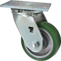 Albion - 4" Diam x 1-1/2" Wide x 5-5/8" OAH Top Plate Mount Swivel Caster - Polyurethane, 600 Lb Capacity, Roller Bearing, 4 x 4-1/2" Plate - Americas Industrial Supply