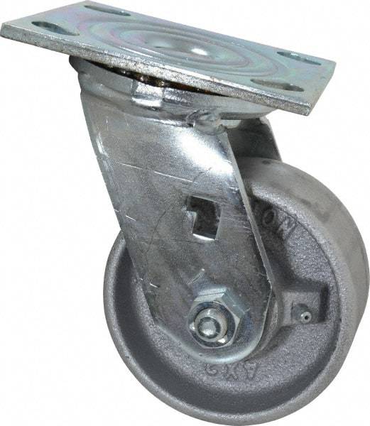 Albion - 4" Diam x 2" Wide x 5-5/8" OAH Top Plate Mount Swivel Caster - Cast Iron, 700 Lb Capacity, Roller Bearing, 4 x 4-1/2" Plate - Americas Industrial Supply