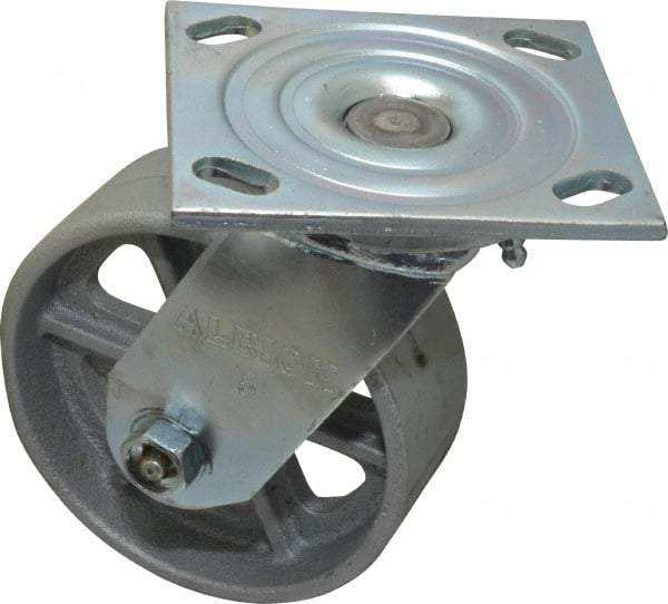 Albion - 5" Diam x 2" Wide x 6-1/2" OAH Top Plate Mount Swivel Caster - Cast Iron, 1,000 Lb Capacity, Roller Bearing, 4 x 4-1/2" Plate - Americas Industrial Supply