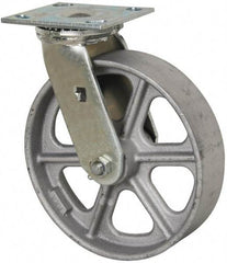 Albion - 8" Diam x 2" Wide x 9-1/2" OAH Top Plate Mount Swivel Caster - Cast Iron, 1,250 Lb Capacity, Roller Bearing, 4 x 4-1/2" Plate - Americas Industrial Supply