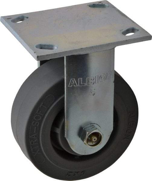 Albion - 5" Diam x 2" Wide x 6-1/2" OAH Top Plate Mount Rigid Caster - Soft Rubber, 350 Lb Capacity, Roller Bearing, 4 x 4-1/2" Plate - Americas Industrial Supply