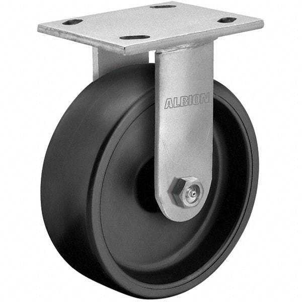 Albion - 8" Diam x 2" Wide x 9-1/2" OAH Top Plate Mount Rigid Caster - Rubber, 500 Lb Capacity, Roller Bearing, 4 x 4-1/2" Plate - Americas Industrial Supply