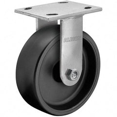 Albion - 4" Diam x 2" Wide x 5-5/8" OAH Top Plate Mount Rigid Caster - Rubber, 350 Lb Capacity, Roller Bearing, 4 x 4-1/2" Plate - Americas Industrial Supply