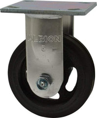 Albion - 5" Diam x 1-1/2" Wide x 6-1/2" OAH Top Plate Mount Rigid Caster - Rubber, 300 Lb Capacity, Roller Bearing, 4 x 4-1/2" Plate - Americas Industrial Supply