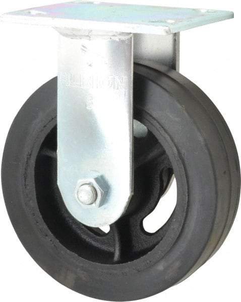 Albion - 6" Diam x 2" Wide x 7-1/4" OAH Top Plate Mount Rigid Caster - Rubber, 410 Lb Capacity, Roller Bearing, 4 x 4-1/2" Plate - Americas Industrial Supply