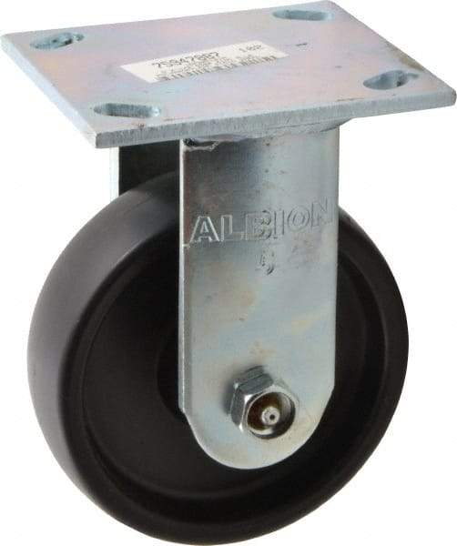 Albion - 5" Diam x 1-1/2" Wide x 6-1/2" OAH Top Plate Mount Rigid Caster - Polypropylene, 450 Lb Capacity, Roller Bearing, 4 x 4-1/2" Plate - Americas Industrial Supply