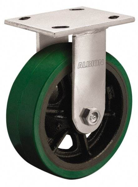 Albion - 4" Diam x 1-1/2" Wide x 5-5/8" OAH Top Plate Mount Rigid Caster - Cast Iron, 600 Lb Capacity, Roller Bearing, 4 x 4-1/2" Plate - Americas Industrial Supply