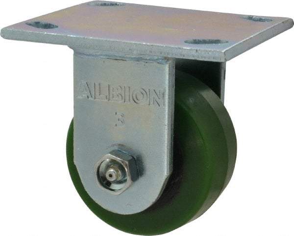 Albion - 3-1/4" Diam x 1-5/8" Wide x 4-1/4" OAH Top Plate Mount Rigid Caster - Polyurethane, 420 Lb Capacity, Roller Bearing, 4 x 4-1/2" Plate - Americas Industrial Supply