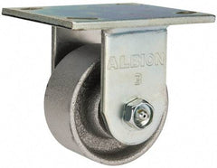 Albion - 3-1/4" Diam x 1-1/2" Wide x 4-1/4" OAH Top Plate Mount Rigid Caster - Cast Iron, 400 Lb Capacity, Roller Bearing, 4 x 4-1/2" Plate - Americas Industrial Supply