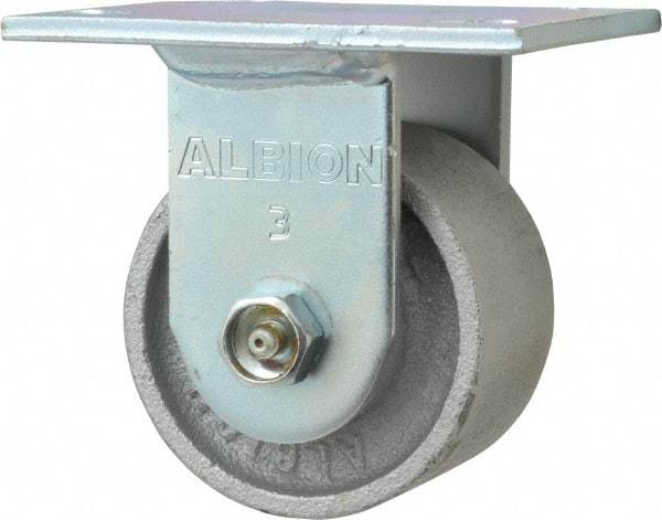 Albion - 3-1/4" Diam x 2" Wide x 4-1/4" OAH Top Plate Mount Rigid Caster - Cast Iron, 700 Lb Capacity, Roller Bearing, 4 x 4-1/2" Plate - Americas Industrial Supply