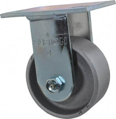 Albion - 4" Diam x 2" Wide x 5-5/8" OAH Top Plate Mount Rigid Caster - Cast Iron, 700 Lb Capacity, Roller Bearing, 4 x 4-1/2" Plate - Americas Industrial Supply