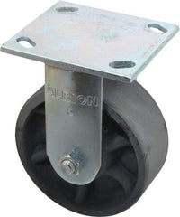Albion - 5" Diam x 2" Wide x 6-1/2" OAH Top Plate Mount Rigid Caster - Cast Iron, 900 Lb Capacity, Roller Bearing, 4 x 4-1/2" Plate - Americas Industrial Supply