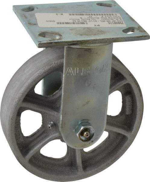 Albion - 6" Diam x 1-1/2" Wide x 7-1/4" OAH Top Plate Mount Rigid Caster - Cast Iron, 800 Lb Capacity, Roller Bearing, 4 x 4-1/2" Plate - Americas Industrial Supply