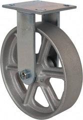 Albion - 8" Diam x 2" Wide x 9-1/2" OAH Top Plate Mount Rigid Caster - Cast Iron, 900 Lb Capacity, Roller Bearing, 4 x 4-1/2" Plate - Americas Industrial Supply