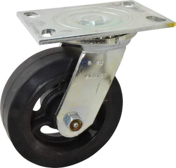 Albion - 6" Diam x 2" Wide x 7-1/2" OAH Top Plate Mount Swivel Caster - Rubber, 410 Lb Capacity, Roller Bearing, 4-1/2 x 6-1/4" Plate - Americas Industrial Supply